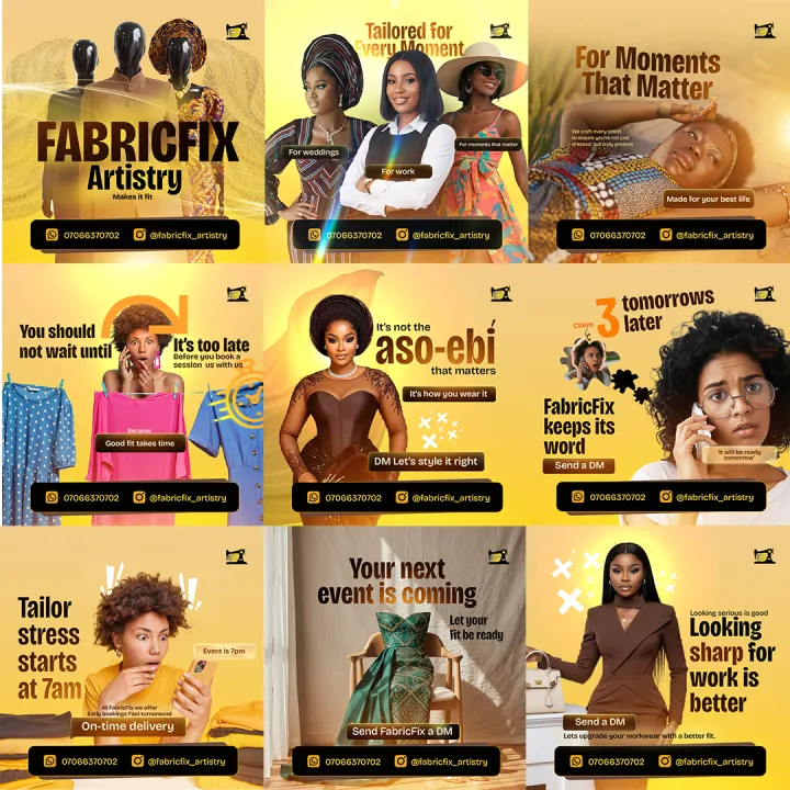 FabricFix Artistry social media campaign flyers